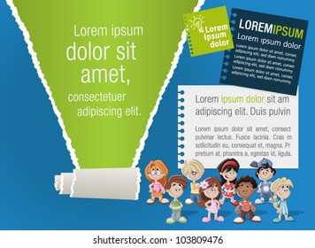 Colorful template for advertising brochure with children