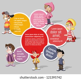 Colorful template for advertising brochure with  a group of six cartoon children