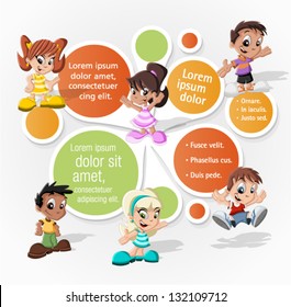 Colorful template for advertising brochure with a group of six cartoon children