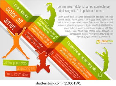 Colorful template for advertising brochure with people jumping