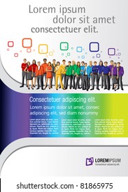 Colorful template for advertising brochure with rainbow colors people