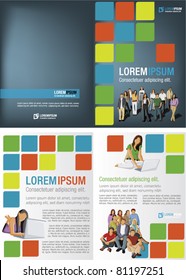 Colorful template for advertising brochure with students