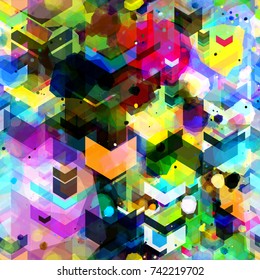 Colorful template from arrows with vertical composition and spots. Seamless texture. Abstract vector background for web page, banners backdrop, fabric, home decor, wrapping