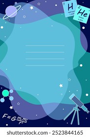 Colorful template with astronomy icons and copy space. Vector illustration. for poster, book cover, school supplies.