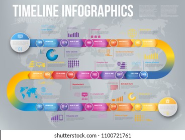 Colorful template business concept timeline arrows. Infographics layout with 15 steps, workflow history with diagram,presentation and graph