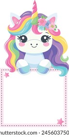 Colorful template with cute unicorn. Vector illustration.