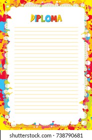 Colorful template for diploma. Layout ready for your message. Space for text. Funny cartoon. Vector illustration. A4 file format
