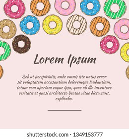 Colorful template with donuts for invitation/celebration/greeting cards. Vector.