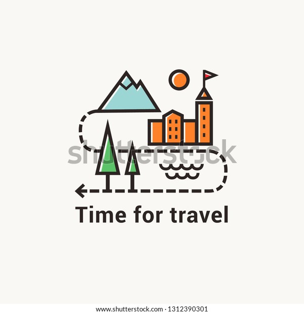 Colorful template with icons tourism and\
landmarks. Couple Tourist Plan Traveling\
Route