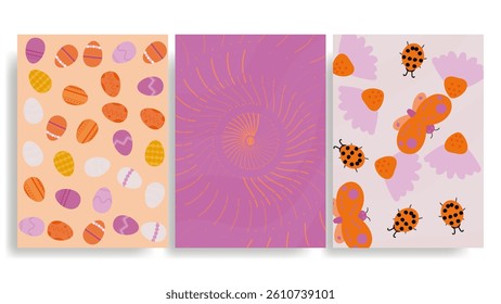 Colorful Template Vector Background Set with Bugs 