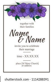 Colorful template for wedding day with purple wildflowers