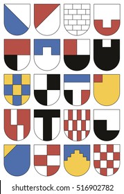 Colorful templates for coats of arms. Set of twenty shields.