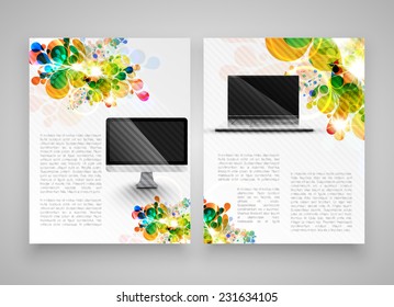 Colorful templates with a computer and a notebook