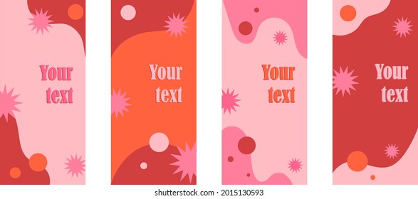 Colorful templates with stars and abstract elements in pink, red and orange colors for social media for phone and stories