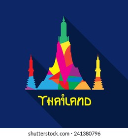 Colorful temple in Thailand on blue background. Vector simbol.