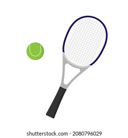 Colorful tennis racket and ball. Flat style tennis equipment. Isolated vector illustration 