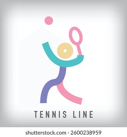 Colorful tennis sports design with modern lines. Unique linear sports line design, corporate identity.