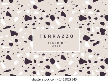 Colorful terrazzo flooring pattern with realistic color stones and rocks on grey background. Traditional stone material tile vector illustration in modern art deco style.