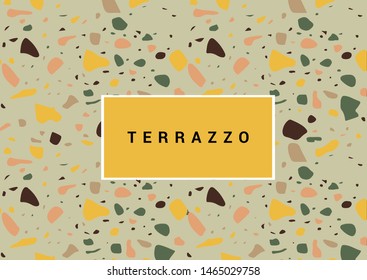 Colorful terrazzo flooring pattern with realistic color stones and rocks on sand yellow background. Traditional stone material tile vector illustration in modern art deco style.