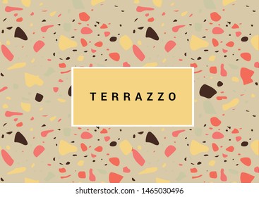 Colorful terrazzo flooring pattern with realistic color stones and rocks on beige background. Traditional stone material tile vector illustration in modern art deco style.