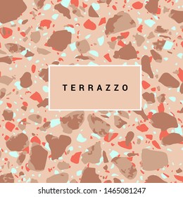 Colorful terrazzo flooring pattern with realistic color stones and rocks. Traditional stone material tile vector illustration in modern art deco style.