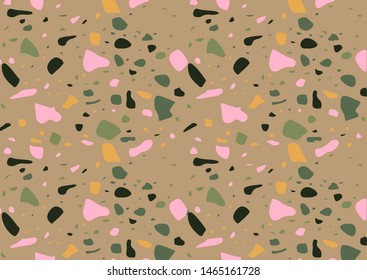 Colorful terrazzo flooring pattern with realistic color stones and rocks. Traditional stone material tile vector illustration in modern art deco style.