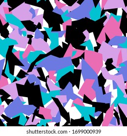 Colorful terrazzo imitation seamless vector pattern. Modern cutout texture. Trendy abstract illustration.