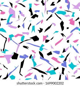 Colorful terrazzo imitation seamless vector pattern. Modern cutout texture. Trendy abstract illustration.