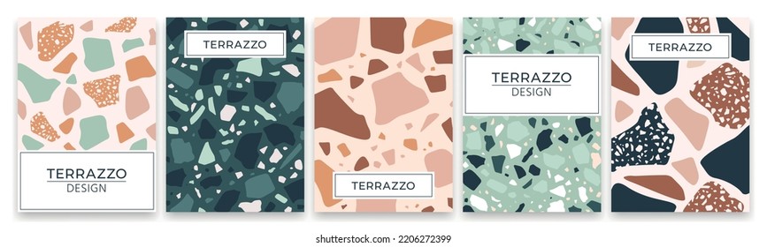 Colorful terrazzo invitation, venetian stone tile design poster. Abstract cover for notebook or diary, contemporary branding mosaic packaging racy vector background