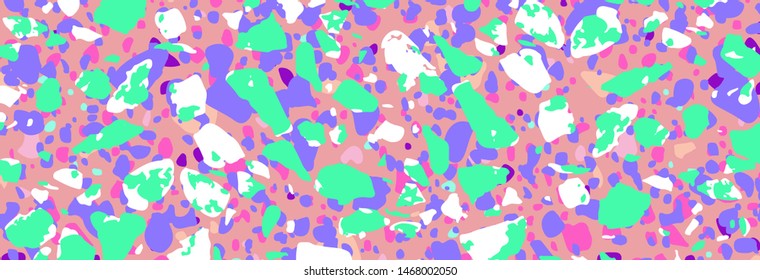 Colorful terrazzo neo memphis style pattern with color stones and rocks. Traditional stone material tile vector background.