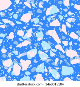 Colorful terrazzo neo memphis style pattern with color stones and rocks. Traditional stone material tile vector background.