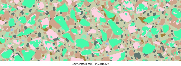 Colorful terrazzo neo memphis style pattern with color stones and rocks. Traditional stone material tile vector background.