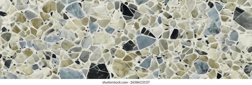 Ilustración vectorial de fondo abstracto de patrón de terrazo colorido. Terrazo multicolor con pequeños patrones de mármol de colores. Diseño Abstractas con el fondo colorido de la textura del suelo del terrazo.	