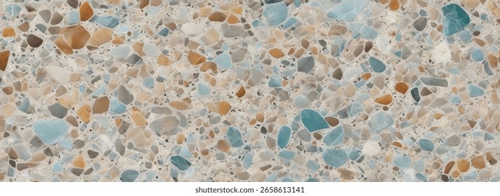 Ilustração de vetor de fundo abstrato de padrão terrazzo colorido. Terrazzo multicolorido com minúsculos padrões de mármore colorido. Design abstrato com fundo de textura de piso terrazzo colorido.	