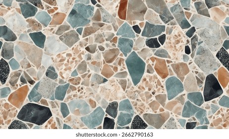 Ilustración vectorial de fondo abstracto de patrón de terrazo colorido. Terrazo multicolor con pequeños patrones de mármol de colores. Diseño Abstractas con el fondo colorido de la textura del suelo del terrazo.	