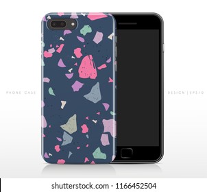 Colorful Terrazzo Pattern on Phone Case Template : Vector Illustration