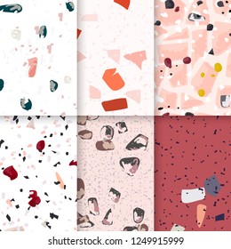 Colorido Terrazzo juego de vectores de afiches de patrón impecable