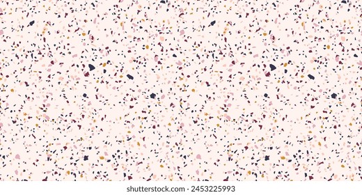 Colorful terrazzo seamless pattern. Vector texture of mosaic floor with stone fragments, chips of marble, granite, limestone, quartz, glass splinters and concrete. Classic Italian flooring background