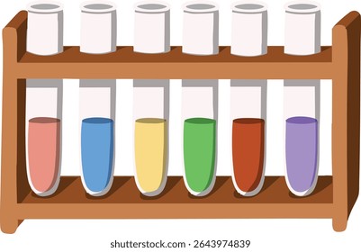 Tubos de teste coloridos em rack de madeira - Ilustração de design plano