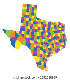 Colorful Texas political map with clearly labeled, separated layers. Vector illustration.