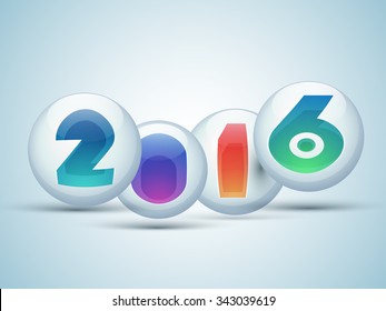 Colorful text 2016 on glossy sphere for Happy New Year celebration.