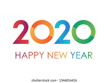 Colorful text 2020 Happy New Year. Text for greeting card on white background, calendar, invitation. Minimalist design Vector illustration.