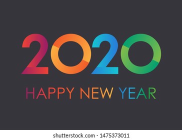 Colorful text 2020 Happy New Year. Minimalist design. Vector illustration.