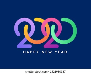 Colorful text of 2020 on blue background for Happy New Year celebration.