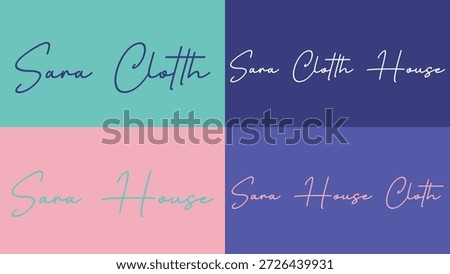 Colorful text based logo variations for fashion brand sara cloth house with different backgrounds