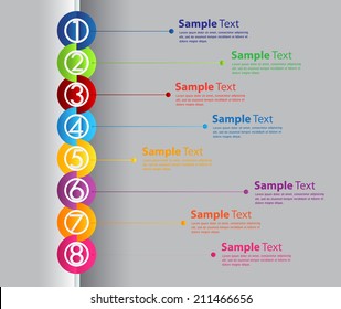 colorful text box time line template, icon, numbers. 