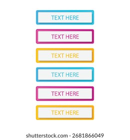 Las coloridas cajas de texto aisladas sobre un fondo blanco son perfectas para el Sitio web o la presentación. Esta Ilustración vectorial es un elemento de diseño moderno para el Diseño web.