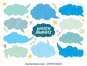 Colorful text boxes and speech bubbles with crayon chalk texture vector set Pencil doodle communication frame comic talk balloon in brush grunge sketch style. Hand drawn kid's drawing dialog balloon. 
