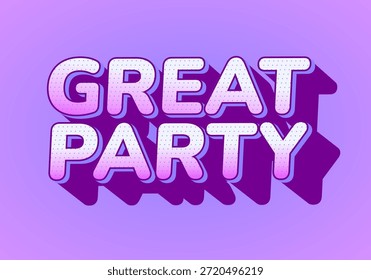 Diseño de texto colorido con las palabras Gran fiesta con una fuente juguetona y efecto de sombra sobre un fondo púrpura
