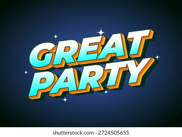 Diseño de texto colorido con las palabras Gran fiesta en un estilo audaz y juguetón contra un fondo oscuro con estrellas